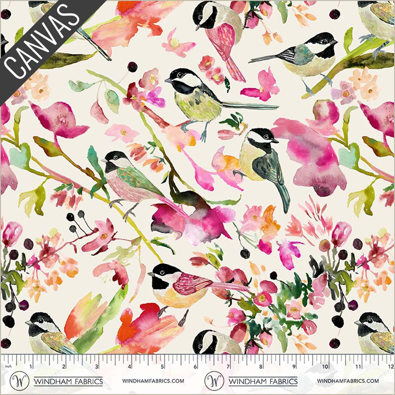 Chickadee Canvas in Parchment (55129dc-1) | Canvas & Co. | Windham